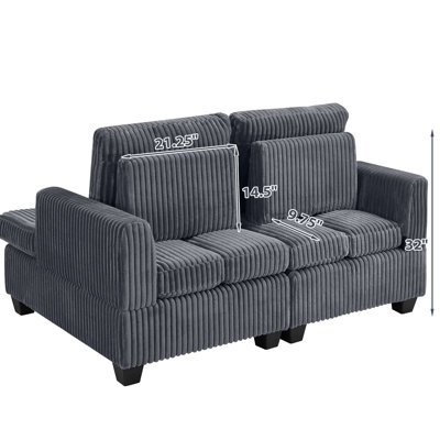 Velours côtelé moelleux avec dossier de soutien et angle ajustable pour la lecture dans la chambre à coucher - largeur de 49,48 po, accoudoir carré confortable gris relaxant de hauteur 36,69 po,