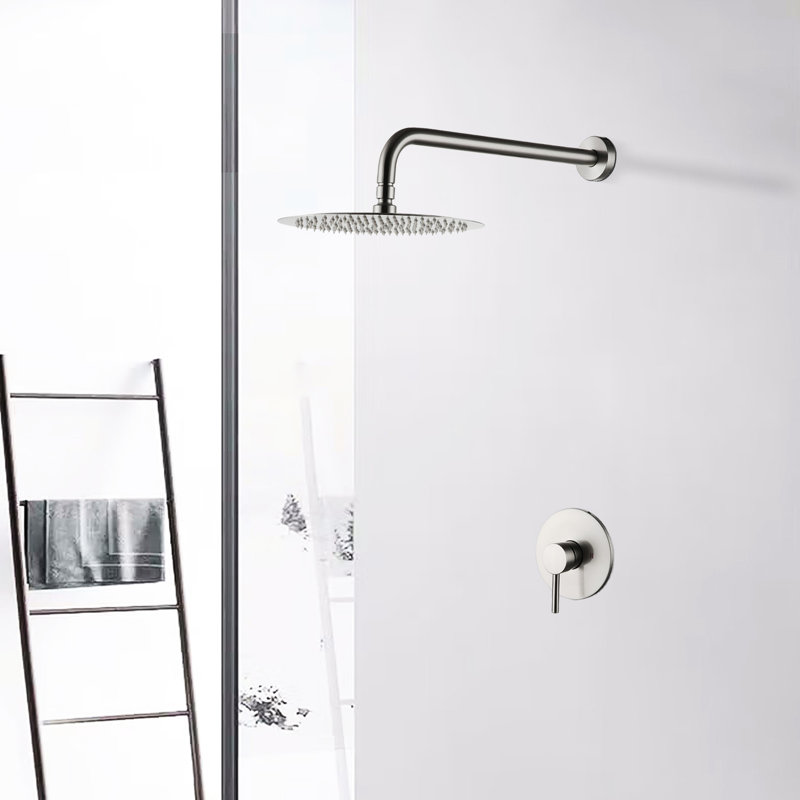 Brushed Nickel Wall Mounted Shower Faucet With Valve - Robust Brass Establishment Configuration