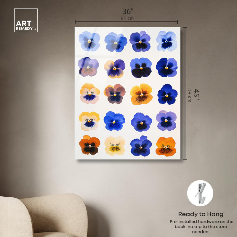 «Pansy Patch Grid III», reproduction d'art acrylique sur toile par Art Remedy, H 45 po x l 36 po