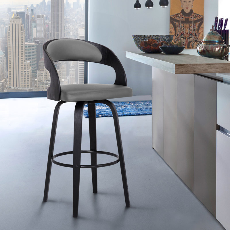 Tabouret de bar pivotant Pensacola, Tabouret de comptoir (siège d'une hauteur de 26 p, Noir, Gris