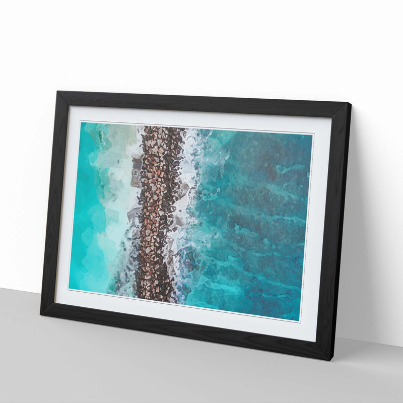 Beach Road Across the Ocean in Abstract - Picture Frame Photograph Print, Black Framed, 27cm H x 36cm W x 2cm D