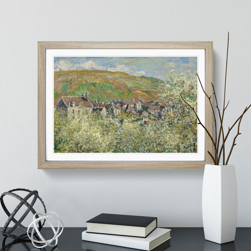 Flowering Plum Trees by Claude Monet - Picture Frame Painting, 36cm H x 48cm W x 2cm D, Oak Framed