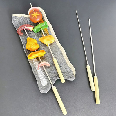 Brochette de barbecue en acier inoxydable avec poignée en bois, 10 pièces de brochettes de barbecue réutilisables pour barbecue et Kebab