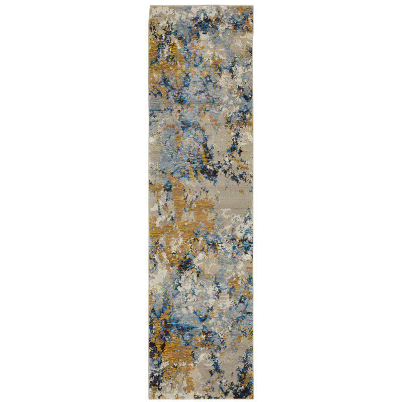 Tapis bleu abstrait Ronny, Tapis de couloir 2 pi 3 po x 8 pi