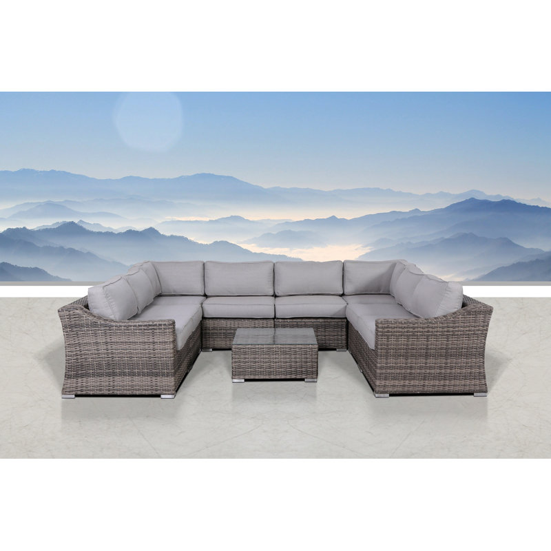 Biles Wicker Fully Assembled 6 - Person Seating Group with Cushions, Mixed Gray