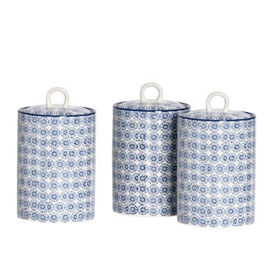 Nicola Spring Hand-Printed Kitchen Canisters Litre Navy
