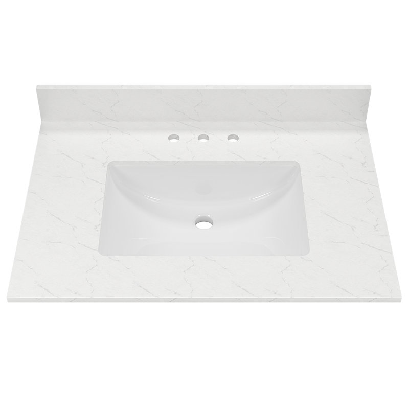 White Ceramic and Engineered Stone Bathroom Vanity Top with Sink