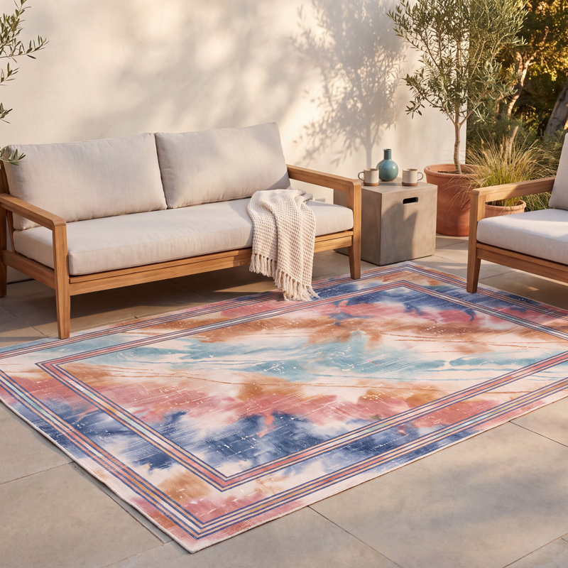 Tapis Estuary moderne à l'aspect vieilli, aquarelle abstraite, turquoise, rose et crème, lavable à la machine, antidérapant, à poils courts, pour l'intérieur et l'extérieur, adapté aux animaux domestiques, idéal pour le salon, la chambre, la salle à manger, l'entrée, le couloir ou le bureau.