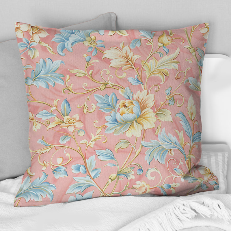 Coussin décoratif rose bohème floral rose Paradise Boho, H 16 po x l 16 po, Carrée
