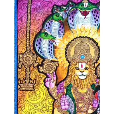 Lakshmi - Narasimha avec Bhakta Prahalad | Acrylique sur toile par Vullam Naresh