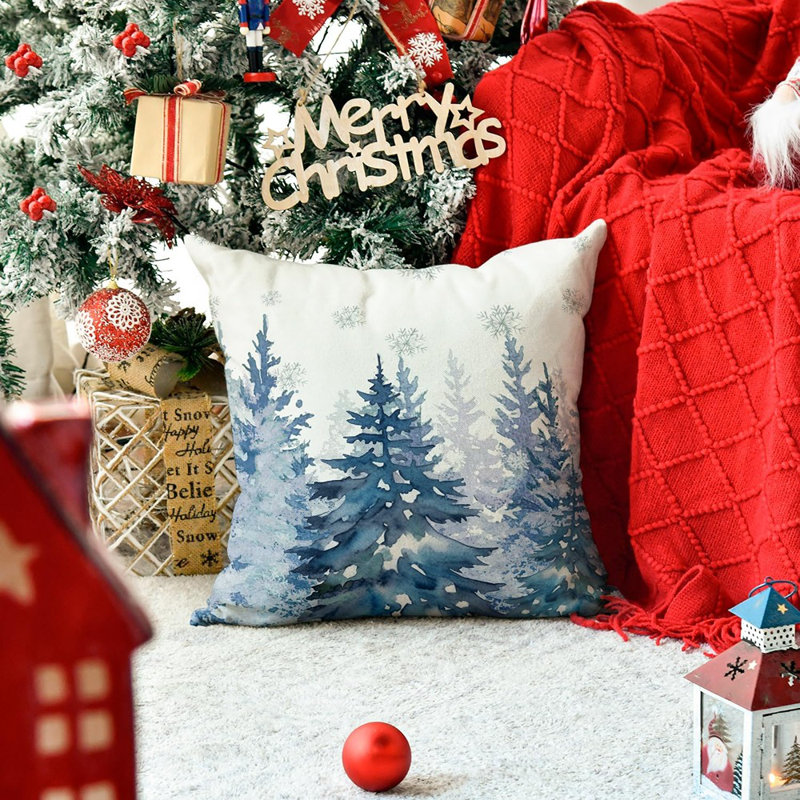 Housse de coussin bleu flocon de neige arbre de Noël, housse de coussin 18 x 18 pouces