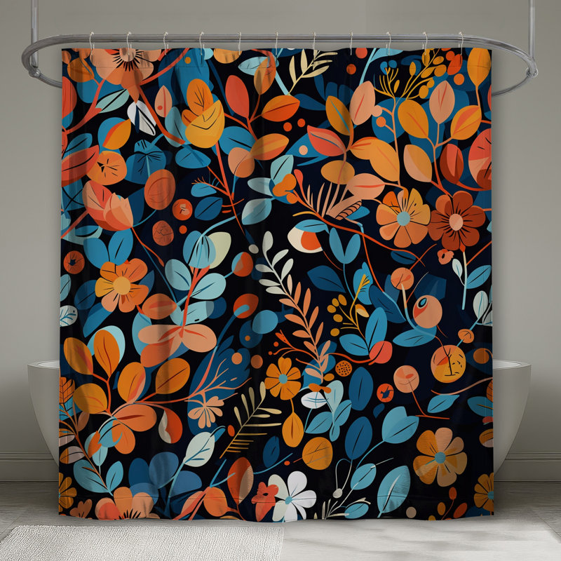 Rideau de douche floral - Motif décoratif de salle de bain bohémien, 70 po L x 84 po H