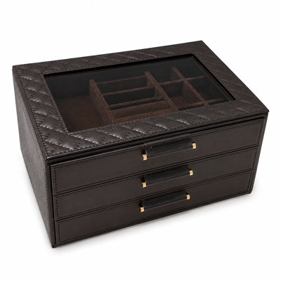 Lighted Jewelry Organizer, 3 Drawers, Glass Display Lid & LED Lighting