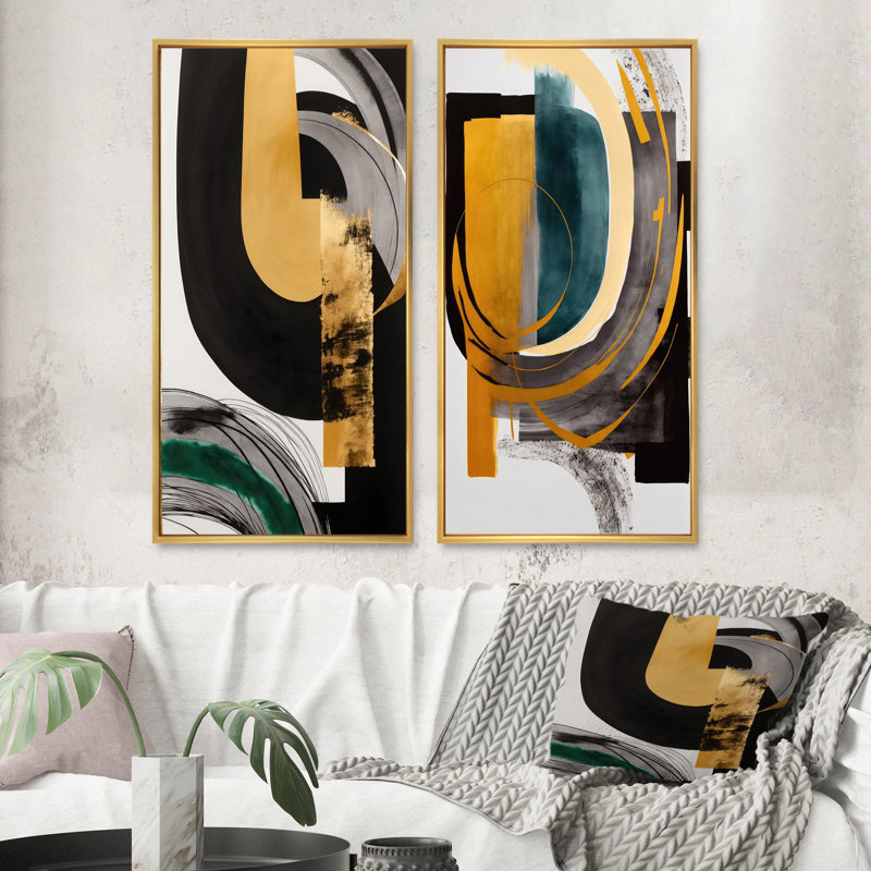 2 pièces sur toile - Déco vert moderne, H 40 po x l 40 po, Encadrement doré