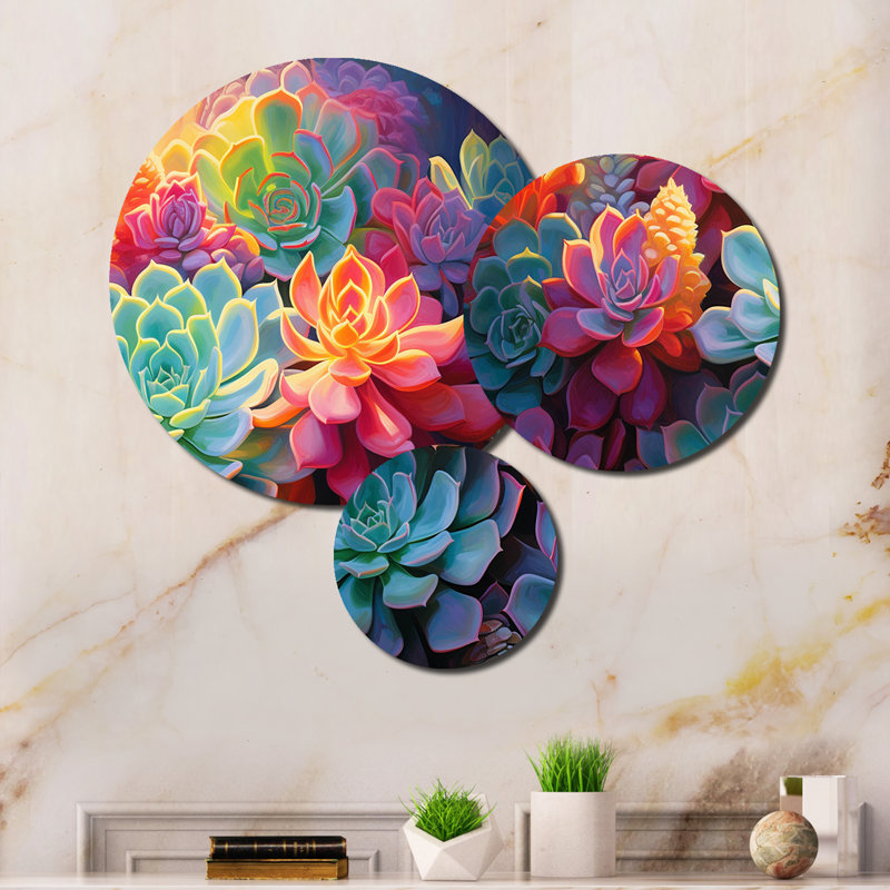Colorful Succulents Succulent Twilight - Ensemble de décoration murale en métal floral