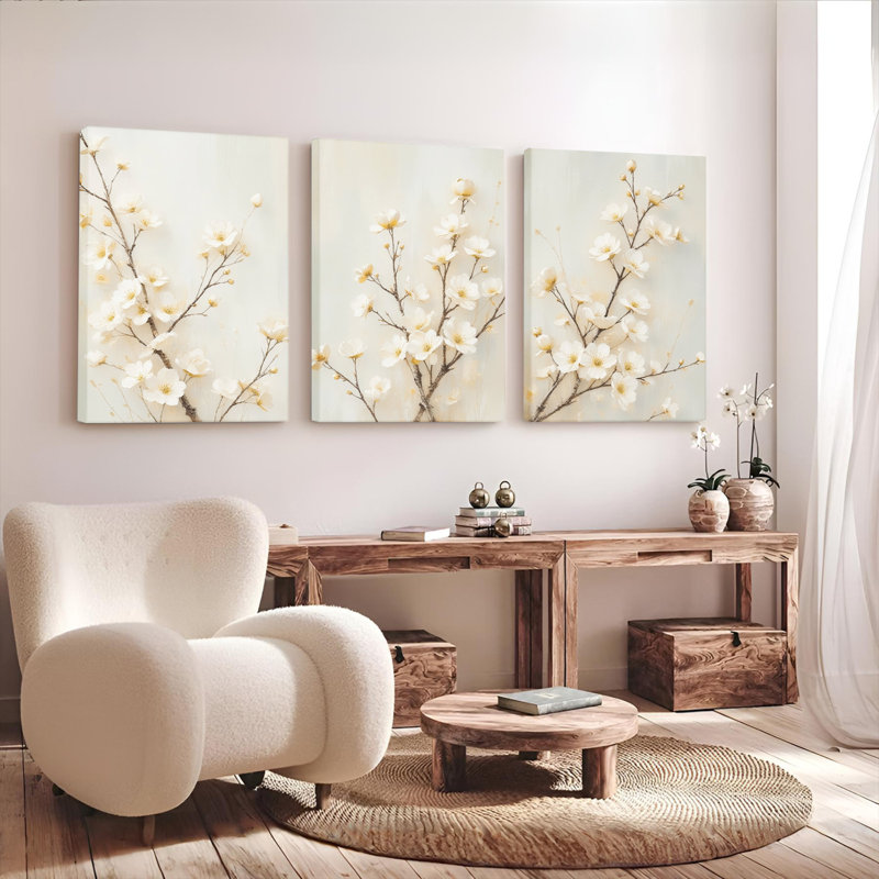 "Blossom Branches Floral", reproduction d'art sur toile tendue sur toile (ensemble de 3), H 36 po x l 72 po