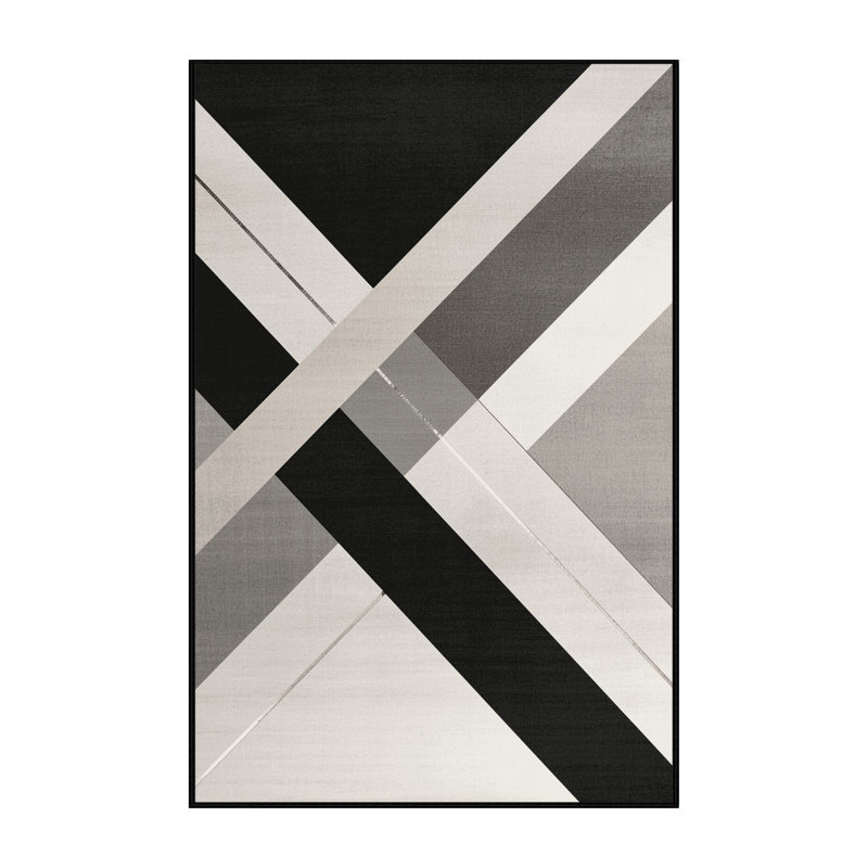 Machine Washable Carlstadt Minimalist Geometric Rug in Gray – Black Binding, 6' Square