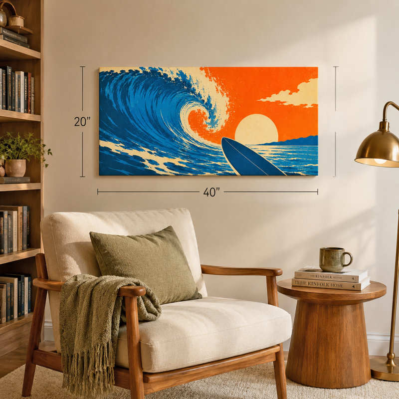 Surf, vague de paradis sur toile tendue, décor côtier californien, 20"H x 40"W x 1.5"D