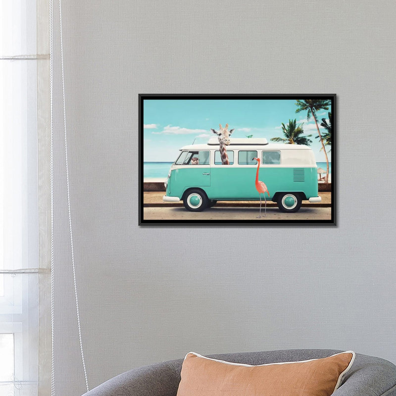 "On the Road" par Jonas loose-impression d’art graphique, H 18 po x l 26 po x P 1,5 po, Toile avec cadre noir, Pas de tapis