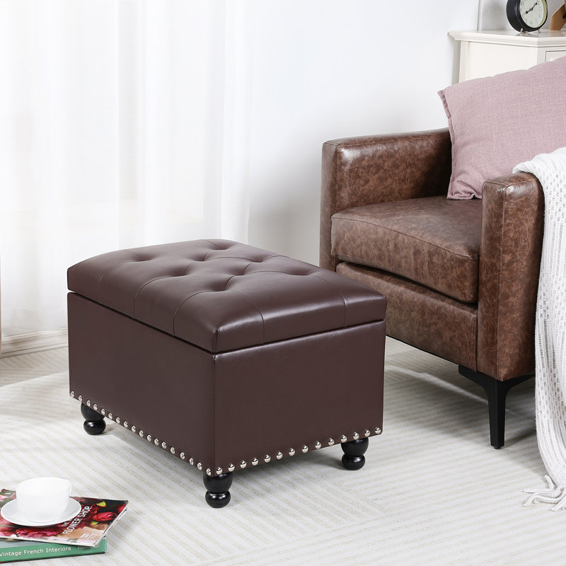 Banc de rangement avec repose-pieds en similicuir,  Brun