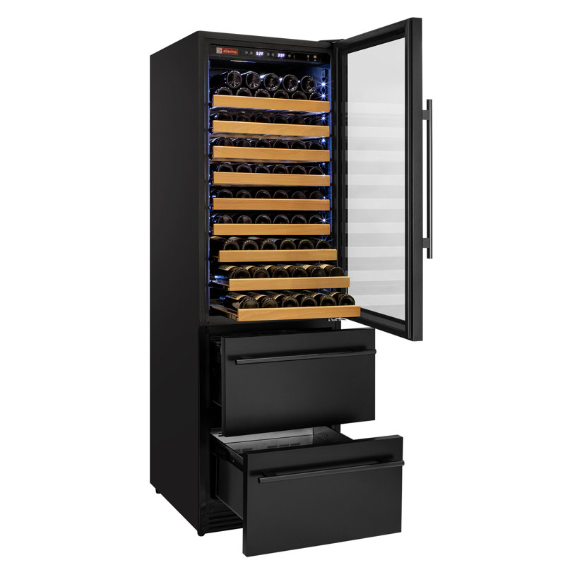 Allavino 108 Bottle Black Wine Refrigerator with Two Refrigerated Drawers, Black