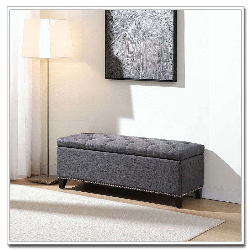 Banc de rangement en lin capitonné, Gris foncé