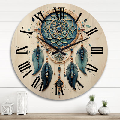 Blue Dream Catcher Minimalist Serenity IV - Landscapes Oversized Wood Wall Clock