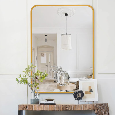 22X30 Inch Gold Metal Framed Rectangular Bathroom Mirror For Wall, Durable And Elegant With Shatterproof Film