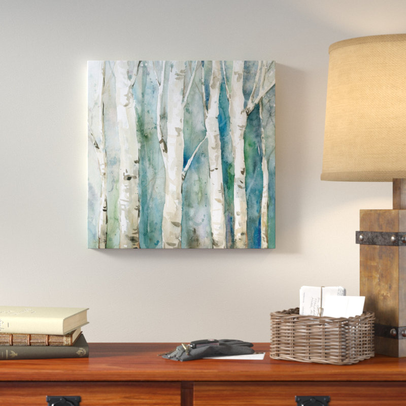 River Birch II, impression sur toile tendue, H 26 po x l 26 po x P 1,5 po, Toile avec cadre noir, Pas de tapis