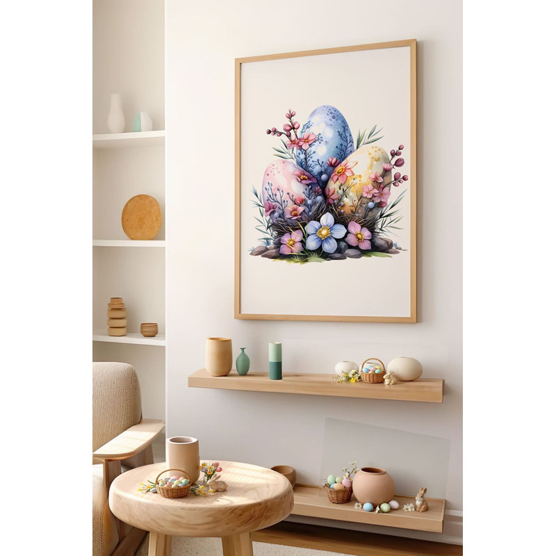 Peinture décorative encadrée de Pâques, 19,7 po x 27,6 po | Cadre 100% bois massif (épaisseur: 0,8 pouce) et œuvre d'art en panneau de fibres à densité moyenne 100% (épaisseur: 0,1 pouce) | Impression numérique vibrante, pour les décorations printanières et les célébrations festives