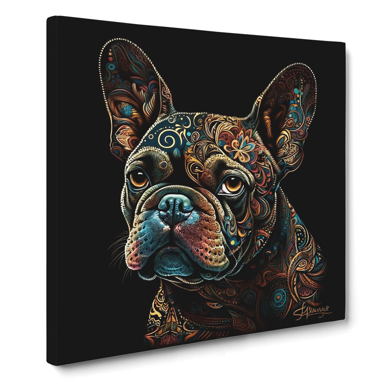 French Bulldog Paisley Art - Print, 35cm H x 35cm W x 3cm D