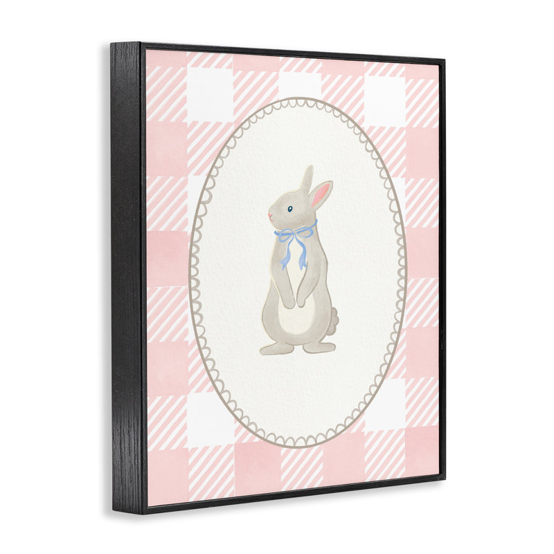 Giclée encadrée de lapin en vichy pastel, design par The Paper Curator, H 30 po x l 24 po, Giclée encadrée noir minuit