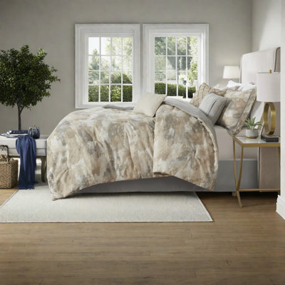 Luxury 7 Piece Bedding Sets King Polyester Modern Gray For Home