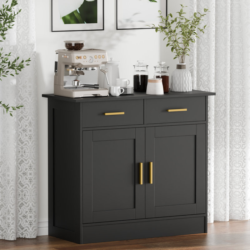35" H Accent Cabinet,Coffee Bar Cabinet with 2 Drawers and Adjustable Shelf, Black