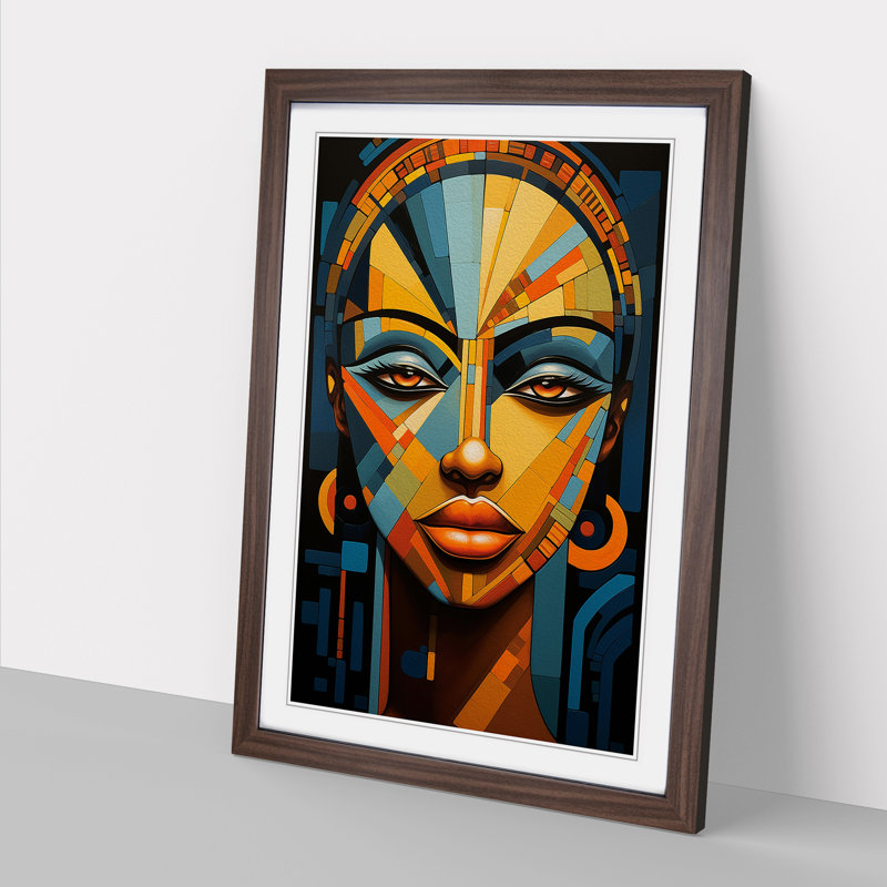 African Woman Orphism - Single Picture Frame Print on Wood, Walnut Framed, 64cm H x 46cm W x 2cm D