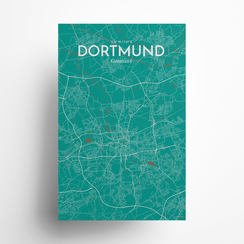 Dortmund City Map In Nature - No Frame Print, 17cm H x 11cm W x 0.05cm D