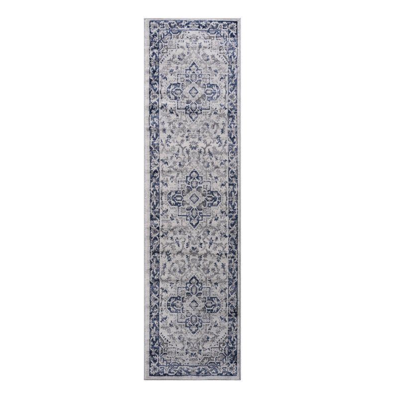 2X8 Area Rug, Easy Maintenance, Dining Room Rug Blue/Grey/, Non-Shedding, Study, Runner 2'2" x 8'1"
