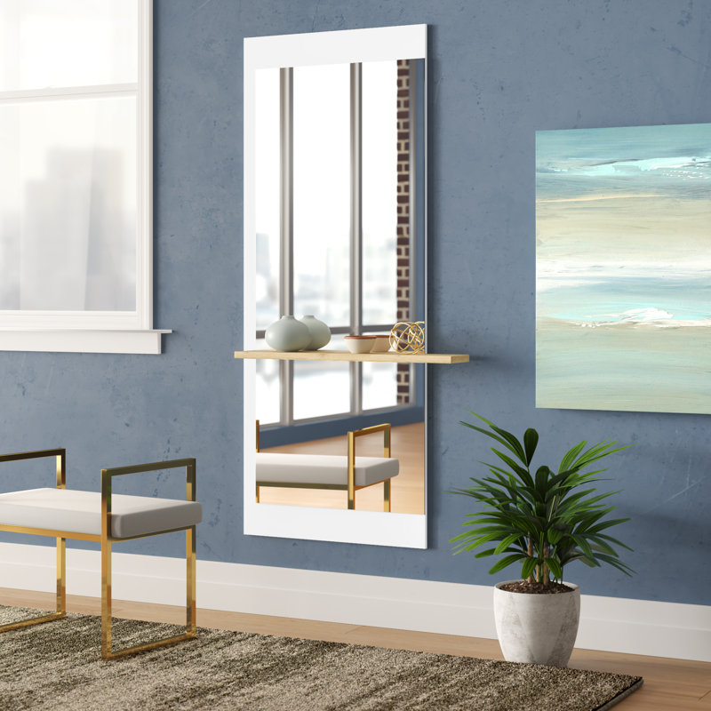 Epling Wood Flat Wall Mirror, White