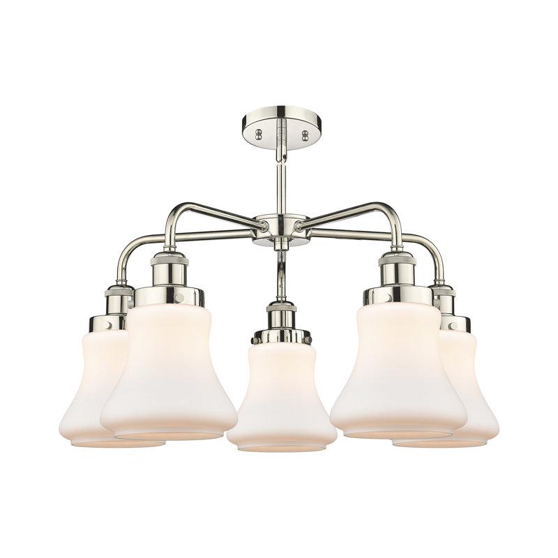 Lustre suspendu 5 lumières 24 po Bhanupriya, Blanc mat, Nickel poli