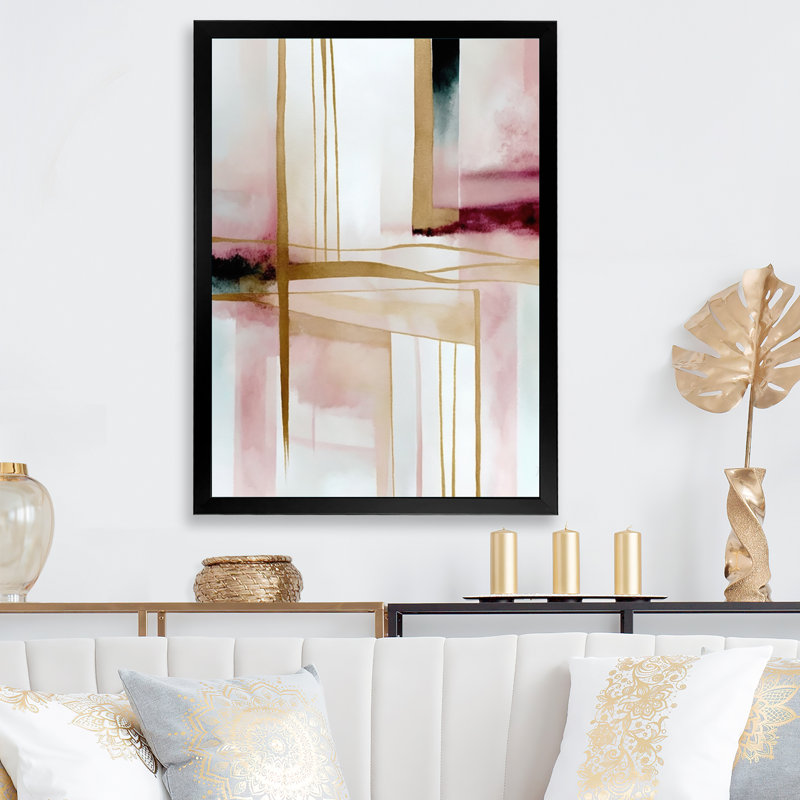 Géode abstraite rose et rouge II - reproduction sur toile, H 32 po x l 24 po x P 1 po, Impression noire sur toile encadrée