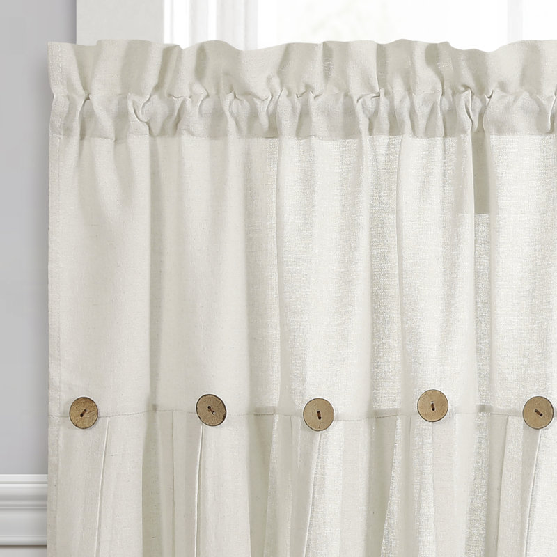 Linen Button Cotton Blend Tailored Cafe Curtain, 29" W x 36" L, Off White
