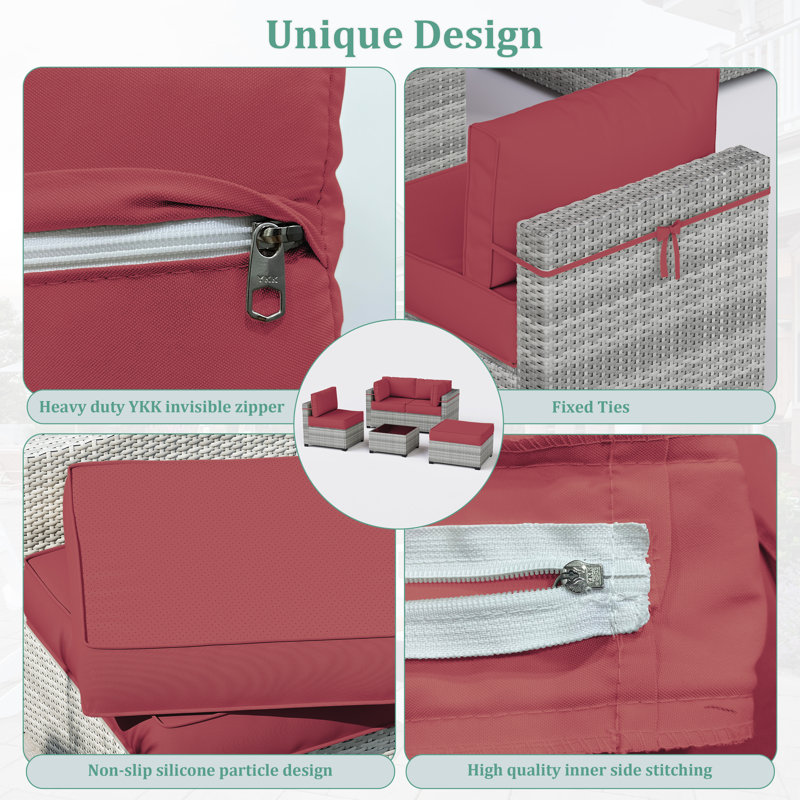 9-Piece Outdoor Cushion Cover Set (Set Of 3 Seats , 5 Backs, 1 Footrest)， Only Covers, Fuchsia Red