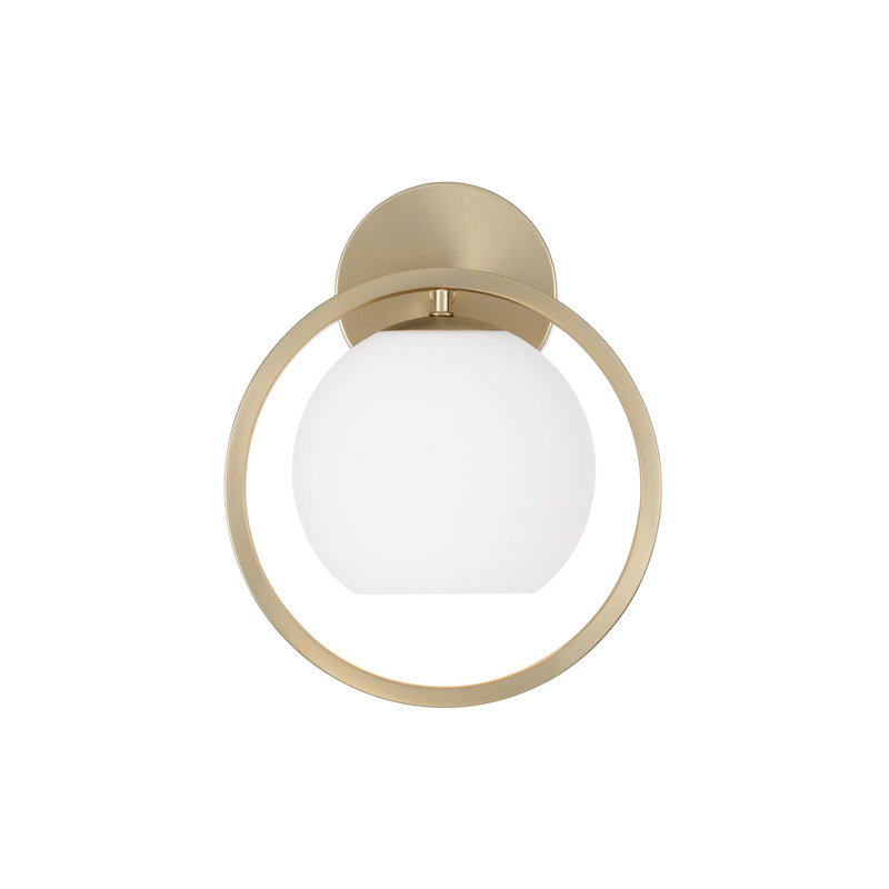 9.5" W X 12" H 1-Light Circle Sconce with Soft White Glass, Matte Brass
