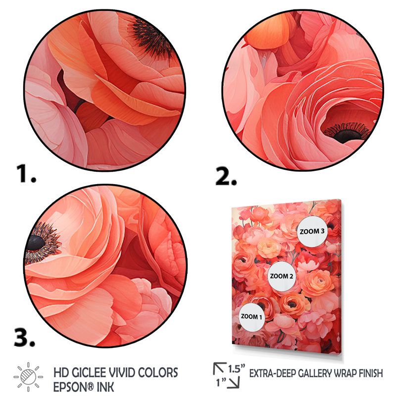 Coran Ranunculus Radiant Beauties - Art mural Renoncule, Cadre flottant blanc, H 20 po x l 12 po x P 1 po