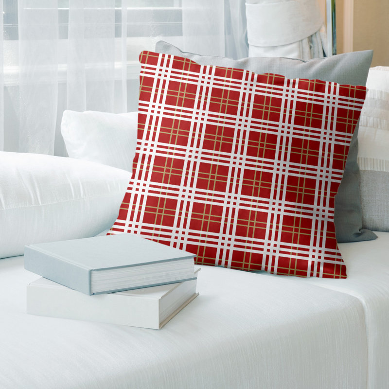 Plaid Linen Reversible Pillow Cover, 20" x 20", Red/White