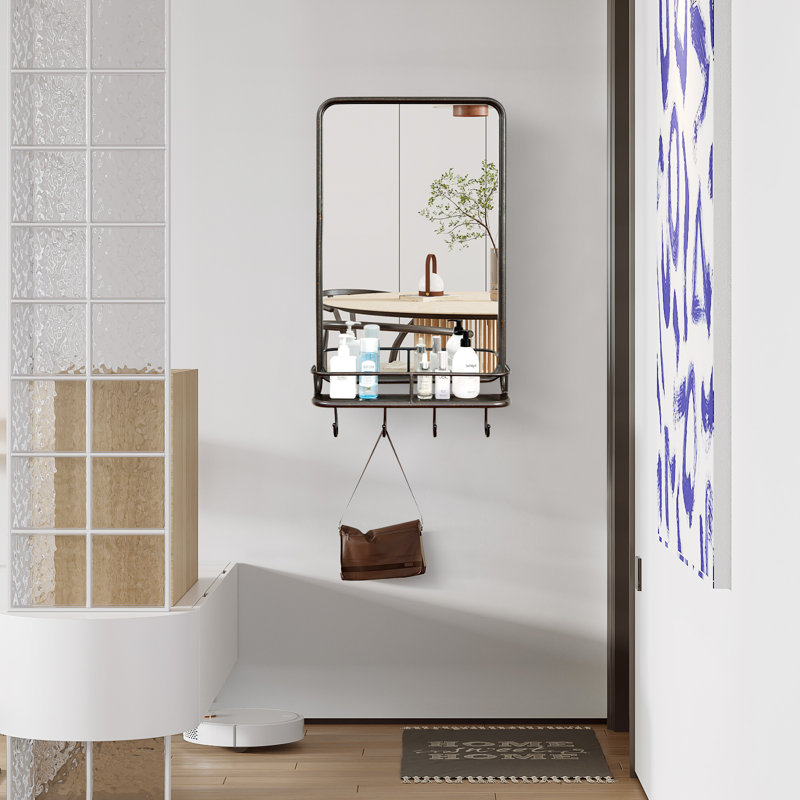 Hancotte Flat Makeup / Shaving Mirror with Shelves