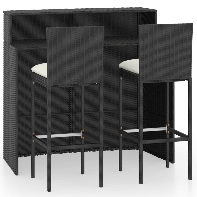 Ensemble repas à hauteur de bar 2 personnes avec coussins Esparto Specialty, Blanc, Noir
