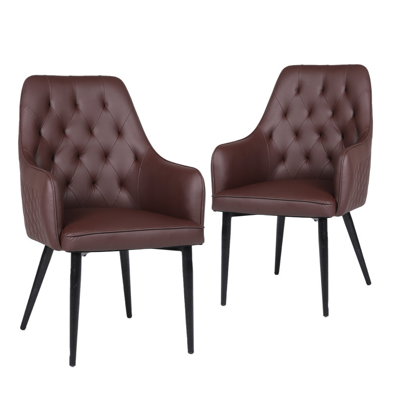 Ensemble de 2 fauteuils de salle à manger rembourrés en similicuir avec pieds Sreel, 2, Brun