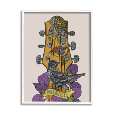 «Intricate Nashville» à motif floral, oiseau perché par Valentina Harper - cadre flottant, impression sur bois