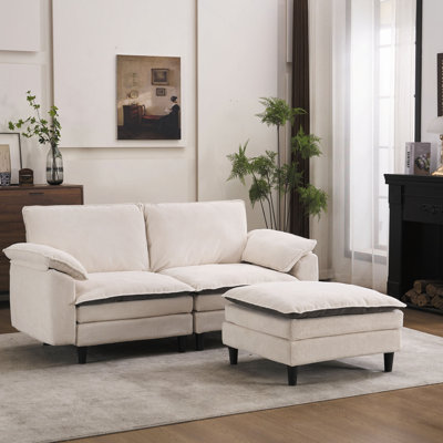 Canapé modulaire en L 70,87 po à deux tons en forme de L, modulaire avec repose-pieds, assise profonde en chenille 2 places et coussin - parfait pour le salon, la chambre à coucher, un appartement